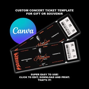 Lady GAGA Mayhem Tour bearbeitbare Download Ticket Vorlage für Überraschungsgeschenk, personalisieren mit Canva!