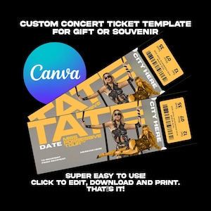 TATE MCRAE Tour bearbeitbare Download Ticketvorlage für Überraschungsgeschenk, personalisieren mit Canva!
