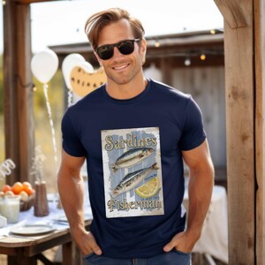 Fisherman Sardines T-Shirt, Fishing Lover&#39;s Gift, Vintage Coastal Shirt, Fisherman Aesthetic, Beach Fish Tee, Sardines Shirt, Graphical Tee