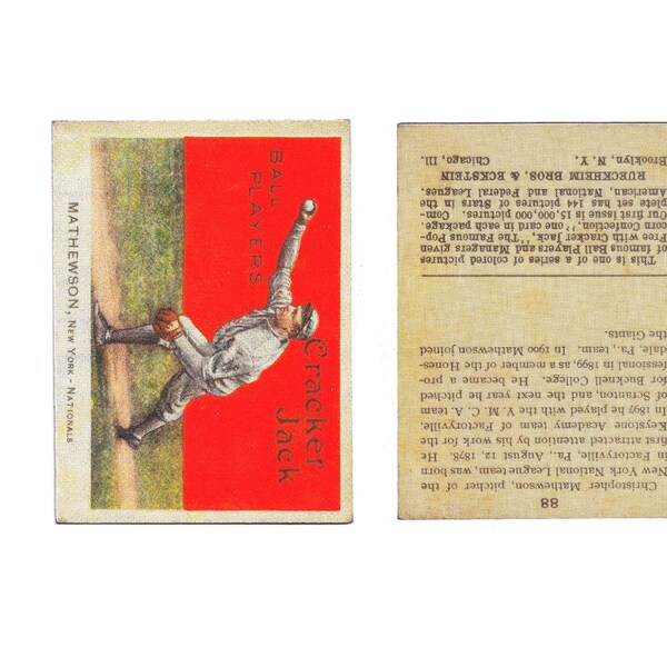 Rare 1914 Christy Mathewson Cracker Jack Baseball Card Reprint - Ideal Collectible or Gift for Baseball Enthusiasts!