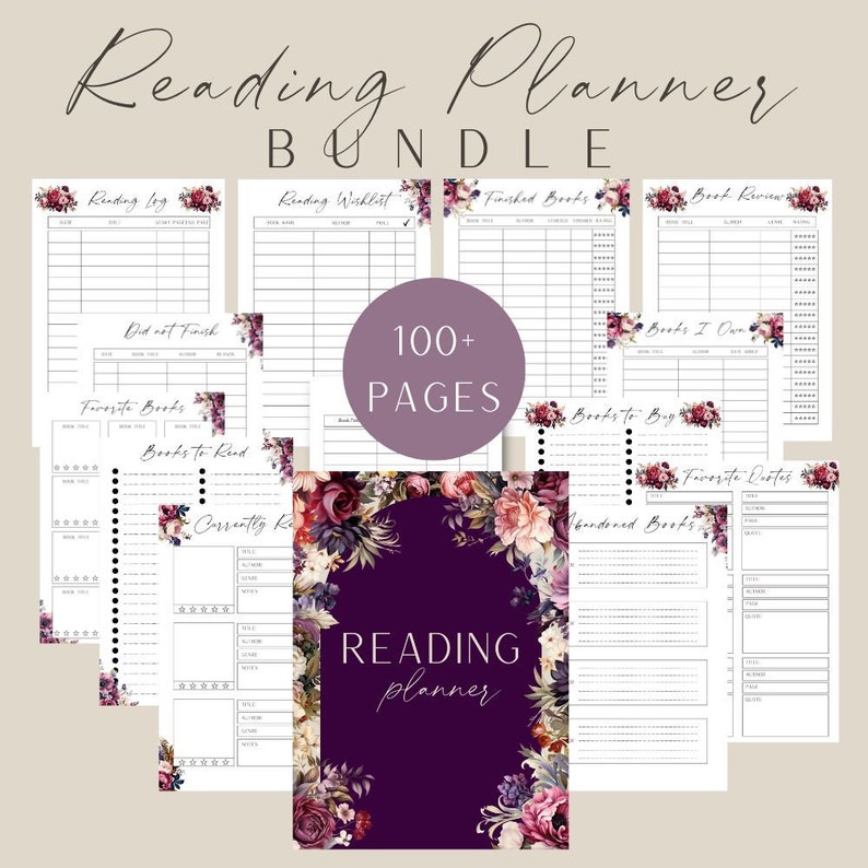 Book Reading Planner - Printable Book Journal - Book Review Template ...