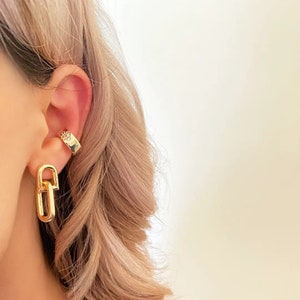 22K Gold Plated Vermeil Link Earrings, Minimalist Gold Earrings, Link Earrings, Geometric Hoop Huggie Earrings