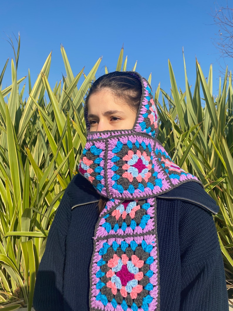 Crochet Balaclava Scarf Granny Square Balaclava Scarf Etsy