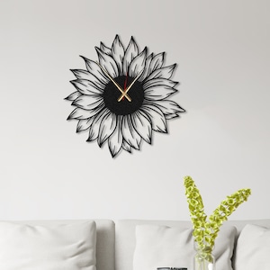 Sunflower Decor Flower Art Metal Wall Clock Floral Decor Aesthetic Flowers Home Decor Officiant Gift Couple Gifts Elegant Decors