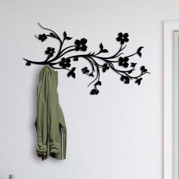 Metal Coat Rack Floral Sign Welcome Home Art Clothing Rack Coat Hanger Metal Wall Decor Hanger Hat Hanger Key Rack Modern Coat Rack Porch