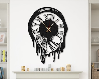 Oversize Modern Metal Wall Clock, Melting Picasso Silent Clock