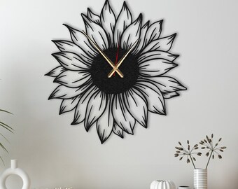 Modern Home Sunflower Metal Wall Clock, Floral Clock