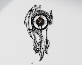 3D Dragon Metal Wall Clock: Mythologic Tattoo Art, Oversized Silent Timepiece