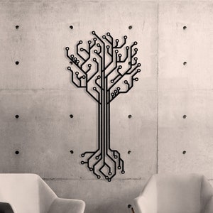 Circuit Board Tree Art Metal Wall Art Technological Art Abstract Tech Shapes Decor Metal Signs  Modern Decor Digital Tie Officiant Gift