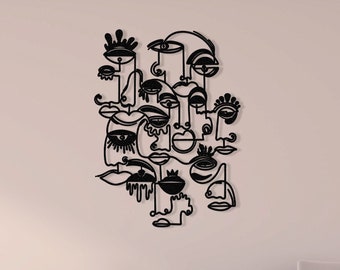Pablo Picasso Line Art Metal Wall Art: Cubism Faces Abstract Decor