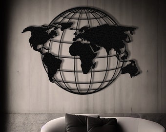 Metal World Map Continents Metal Wall Art Home Office Decoration Metal Wall Design Wall Hanging Entryway Interior Decor World Map Wall Art