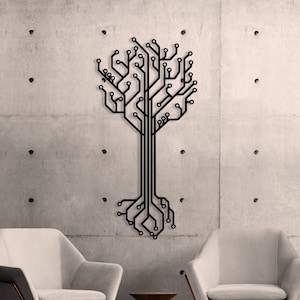 Circuit Board Tree Art Metal Wall Art Technological Art Abstract Tech Shapes Decor Metal Signs  Modern Decor Digital Tie Officiant Gift