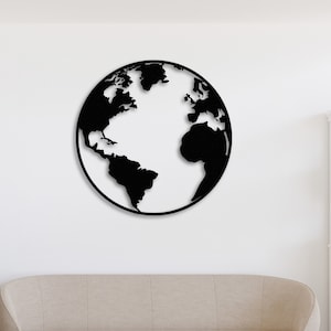 Metal World Map Wall Art: Home Office Decor Wall Hanging