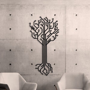 Circuit Board Tree Art Metal Wall Art Technological Art Abstract Tech Shapes Decor Metal Signs  Modern Decor Digital Tie Officiant Gift