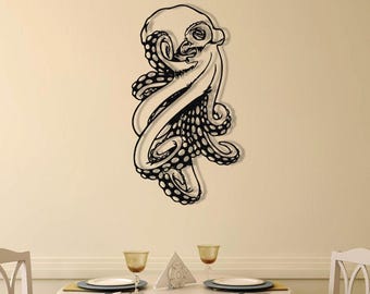 Octopus Metal Wall Art, Beach House Nautical Marine Outdoor Decor Sea Life Artwork