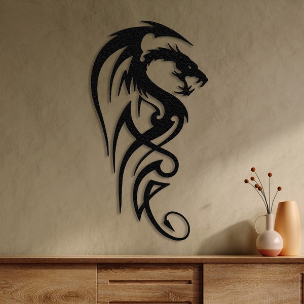 Dragon Metal Wall Art  Mythologic Decor Legendary Fantasy Black Dragon Art Mythologic Wall Decor Unique Design Home Decor Man Cave Game Room