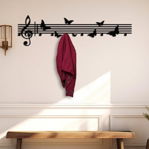 Large Metal Coat Rack Music Art Metal Wall Hanger Steel Metal Hook Decorative Hooks Wall Mounted Coat Hanger Rack Wall Organizer Music
