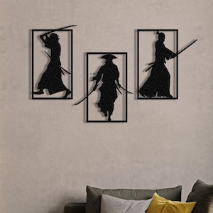 Samurai Wall Art Game Room Decor Man Cave Wall Art Metal Wall Art Gamer Gift Samurai Warrior Art Gifts Set Of Tree Home Decor Gift For Men