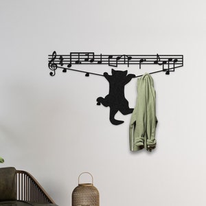 コートラック 音楽ギフト 音楽アート メタル 壁飾り 黒猫装飾 帽子掛け 音楽ノートギフト 猫アート コートハンガー 音楽 メタルサイン ホームデコレーション