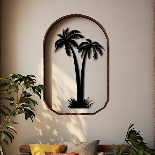 Metal Palm Tree Wall Art, Tropical Hawaii Decor, Beach Office Home Accent