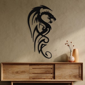 Dragon Metal Wall Art  Mythologic Decor Legendary Fantasy Black Dragon Art Mythologic Wall Decor Unique Design Home Decor Man Cave Game Room