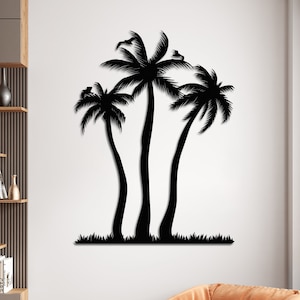 Palm Tree Art Three Palm Trees Metal Wall Art Tropical Wall Art Office Decor Home Decor Beach Decor Hawaii Wall Art Summer Style Beach Tees