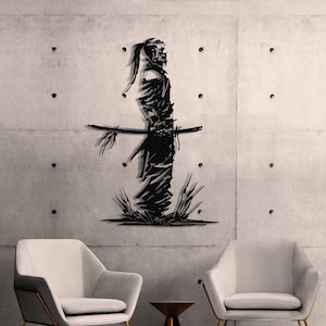 Samurai Warrior Metal Wall Art Samurai With Katana Decor Japan Decor Wall Art Gift Game Room Decor Man Cave Wall Art Gamer Gift Samurai Art