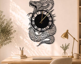 Horloge murale en métal serpent, motif python surdimensionné, mécanisme silencieux