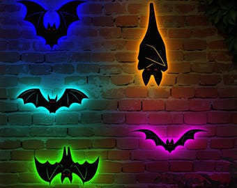 Metalowa dekoracja ścienna LED HALLOWEEN BAT, dekoracja domu, nietoperze, wystrój ogrodu