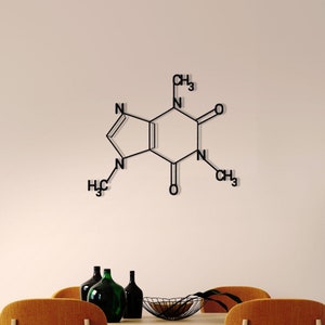 Caffeine Molecule Metal Wall Art: Chemical Formula Symbol Of Happiness Decor