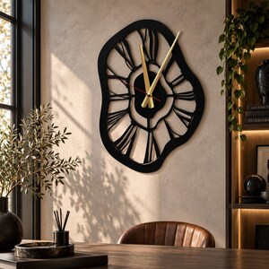 Extra Large Modern Metal Wall Clock, Unique Melting Picasso Silent Clock