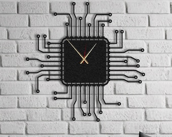 Circuit Board Metal Wall Clock: Modern Tech Art Decor, Silent Mechanism, Large Size Options