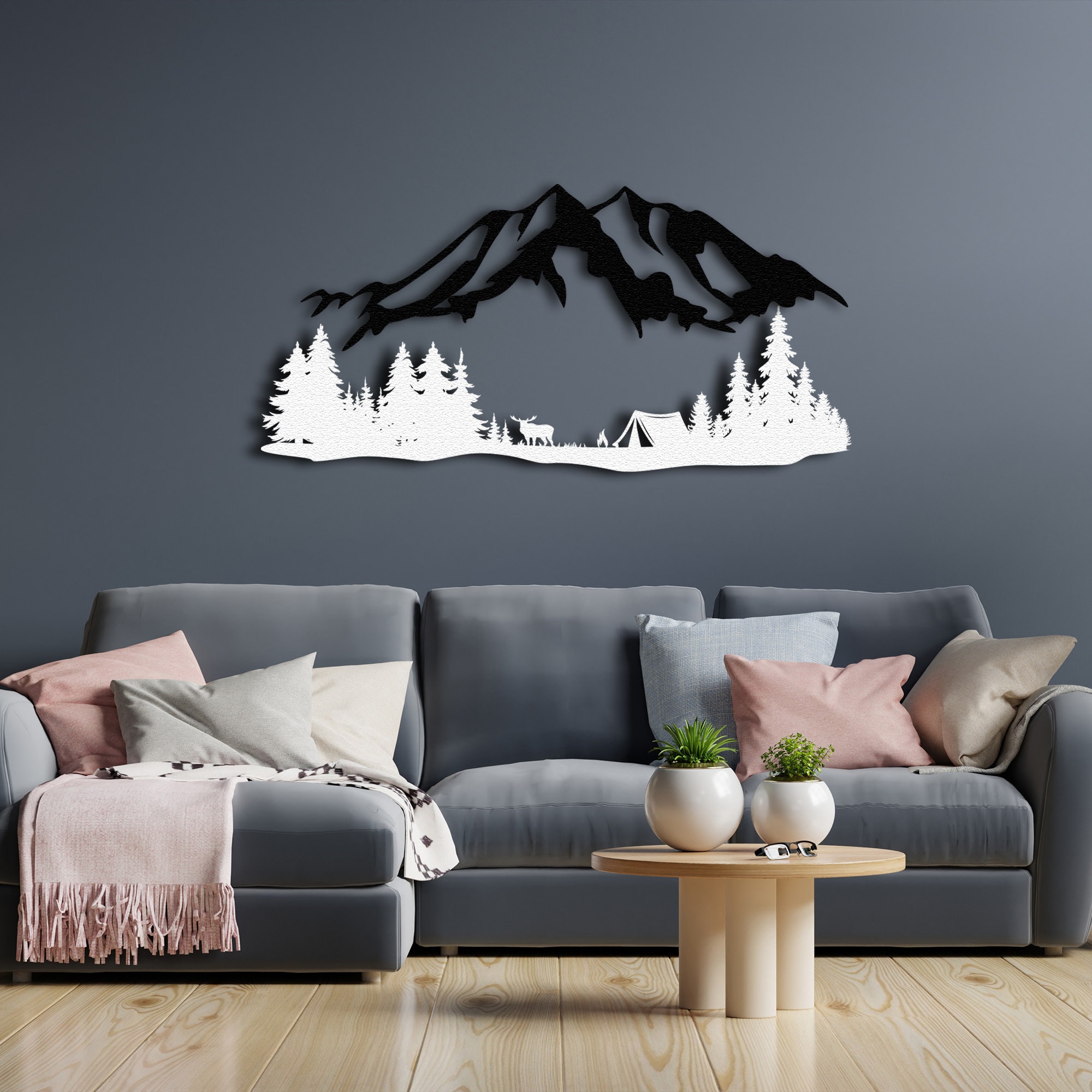 Mountain and Forest Metal Wall Art Hill and Trees Metal Wall Decor ...
