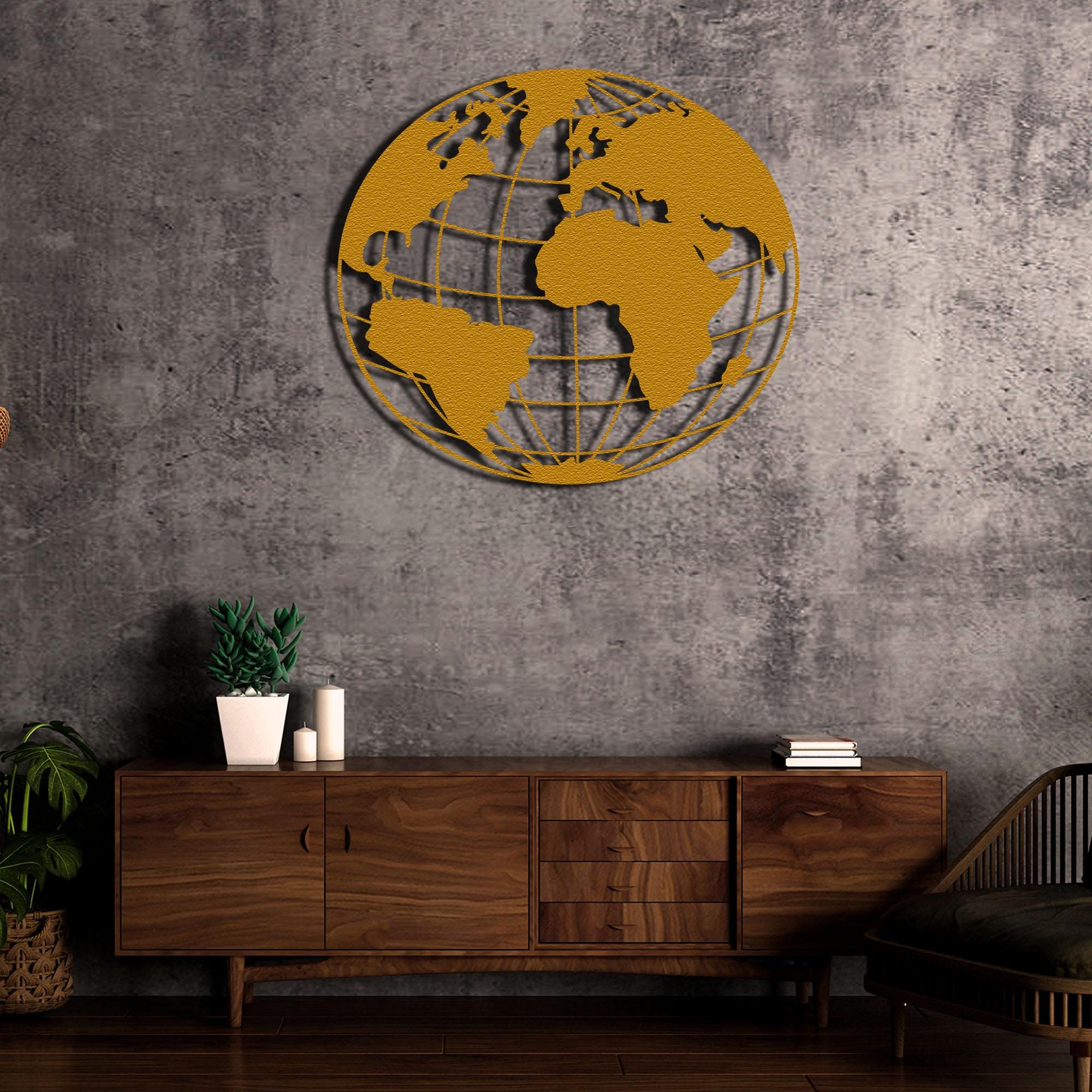 Metal World Map Continents Metal Wall Art Home Office Decor Metal Wall ...