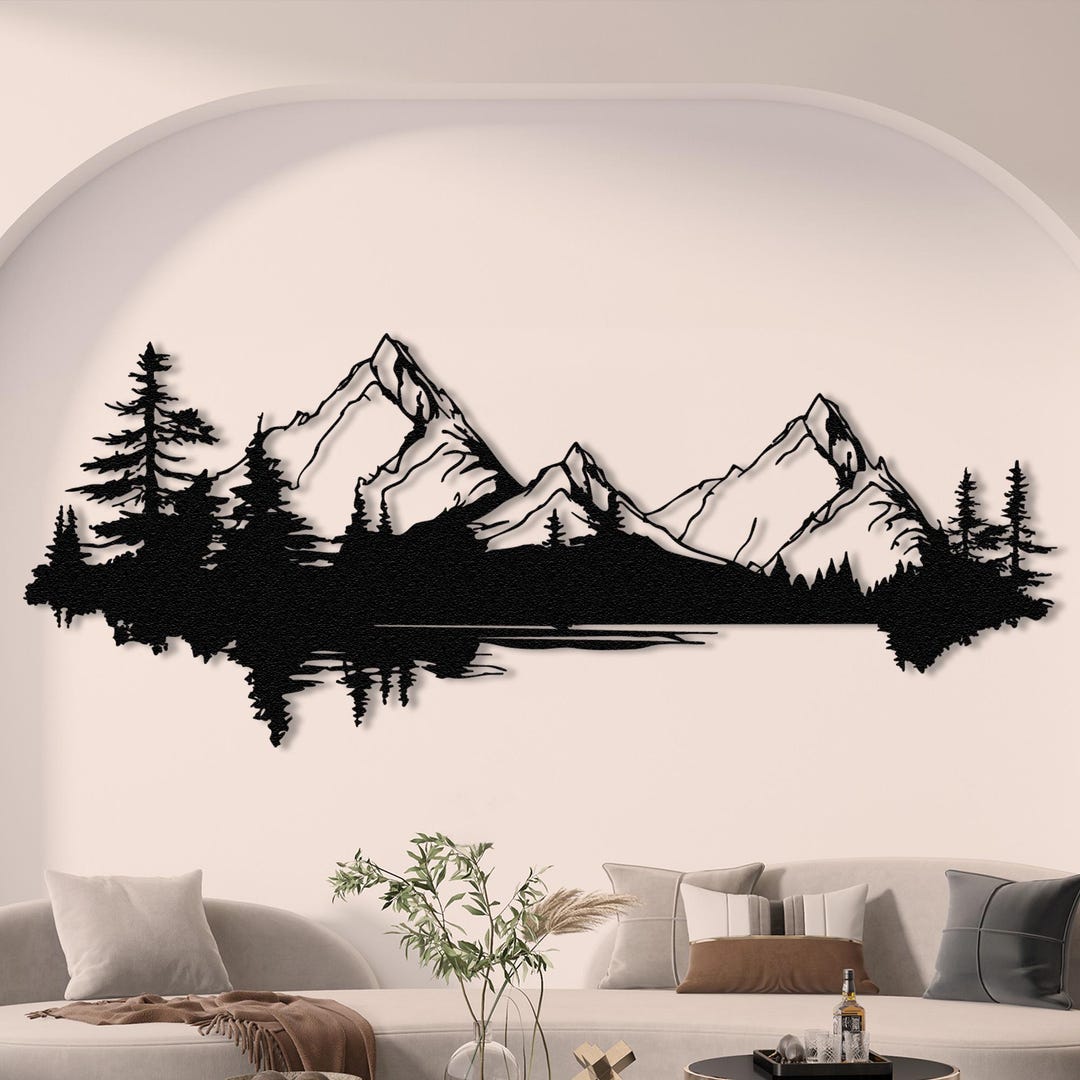 Mountain and Forest Metal Wall Decor Extra Large Farmhouse Decor ...