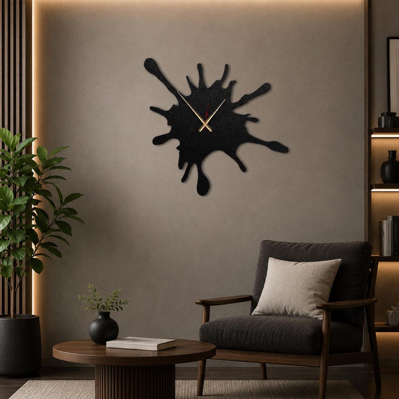 Splash Art Metal Wall Clock: Silent Mechanism Clock Modern Steel Decor, Housewarming Gift image 3
