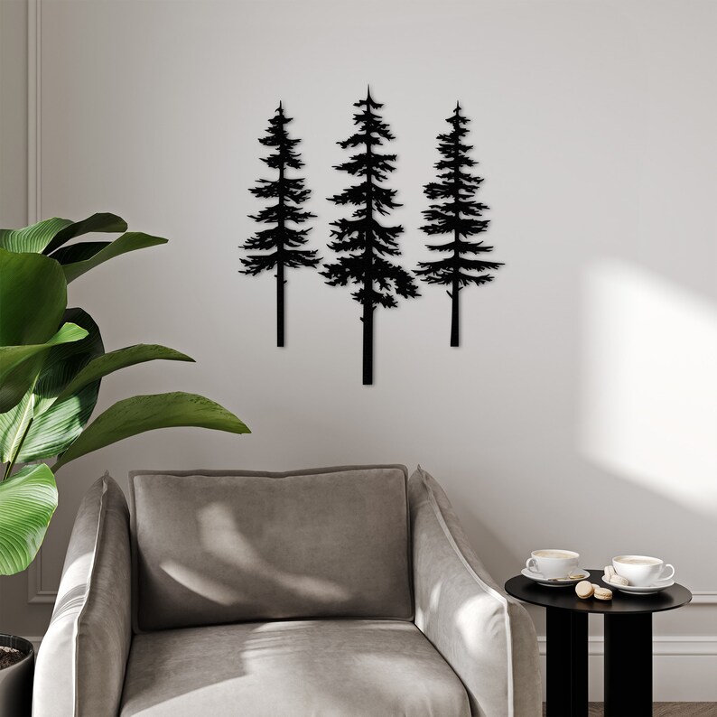 Pine Tree Metal Wall Art Tree of Life Sef of 3 Home Decor Long Narrow ...
