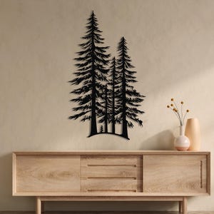 Large Pine Tree Metal Wall Art - Forest Silhouette Wall Decor -modern ...