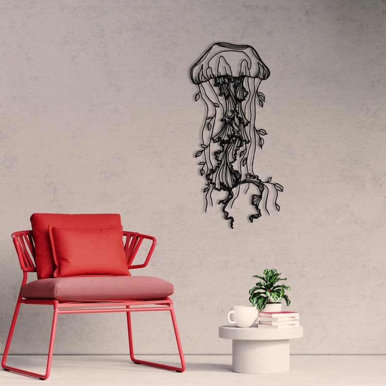 Jellyfish Metal Wall Art Jellyfish Artwork Sea Life Decor Home Decoration Housewarming Gift Metal Sign Gifts For Her Unique Design Minimalist Line Art