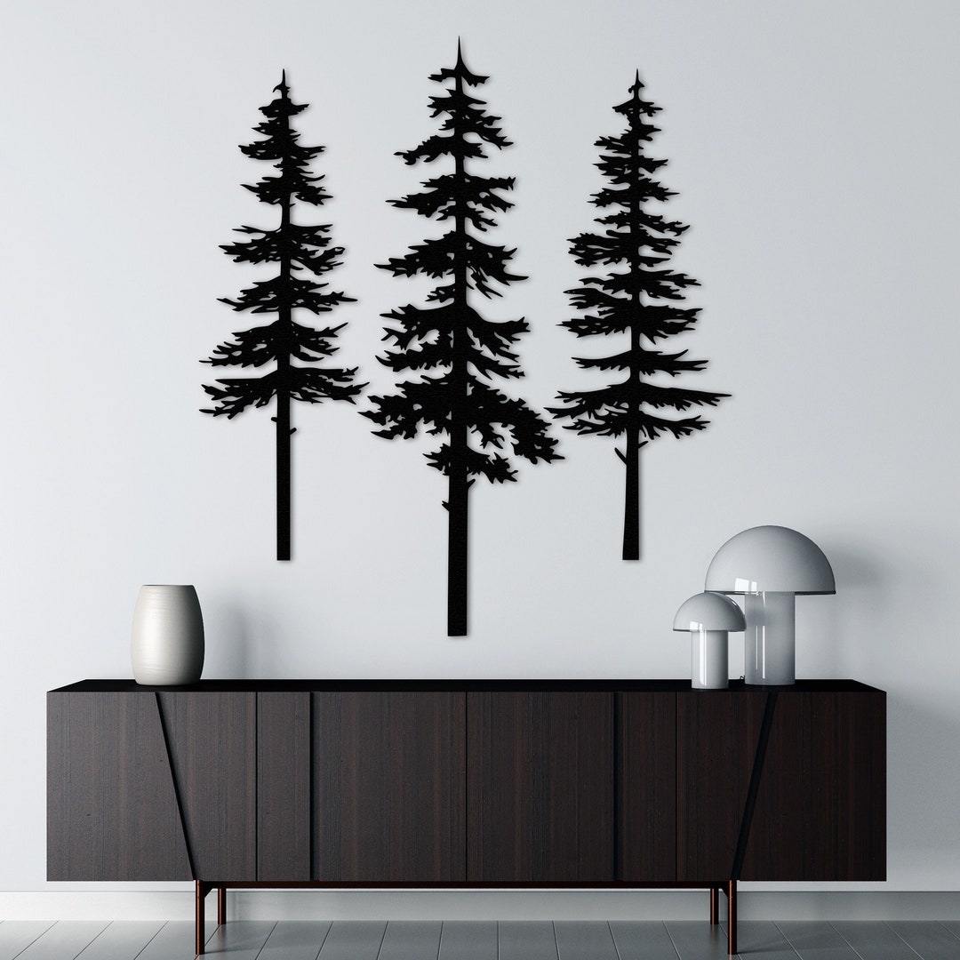 Pine Tree Metal Wall Art Tree of Life Sef of 3 Home Decor Long Narrow ...
