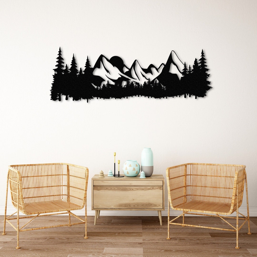 Mountain and Black Forest Metal Wall Art Hill Metal Decor Metal Home ...