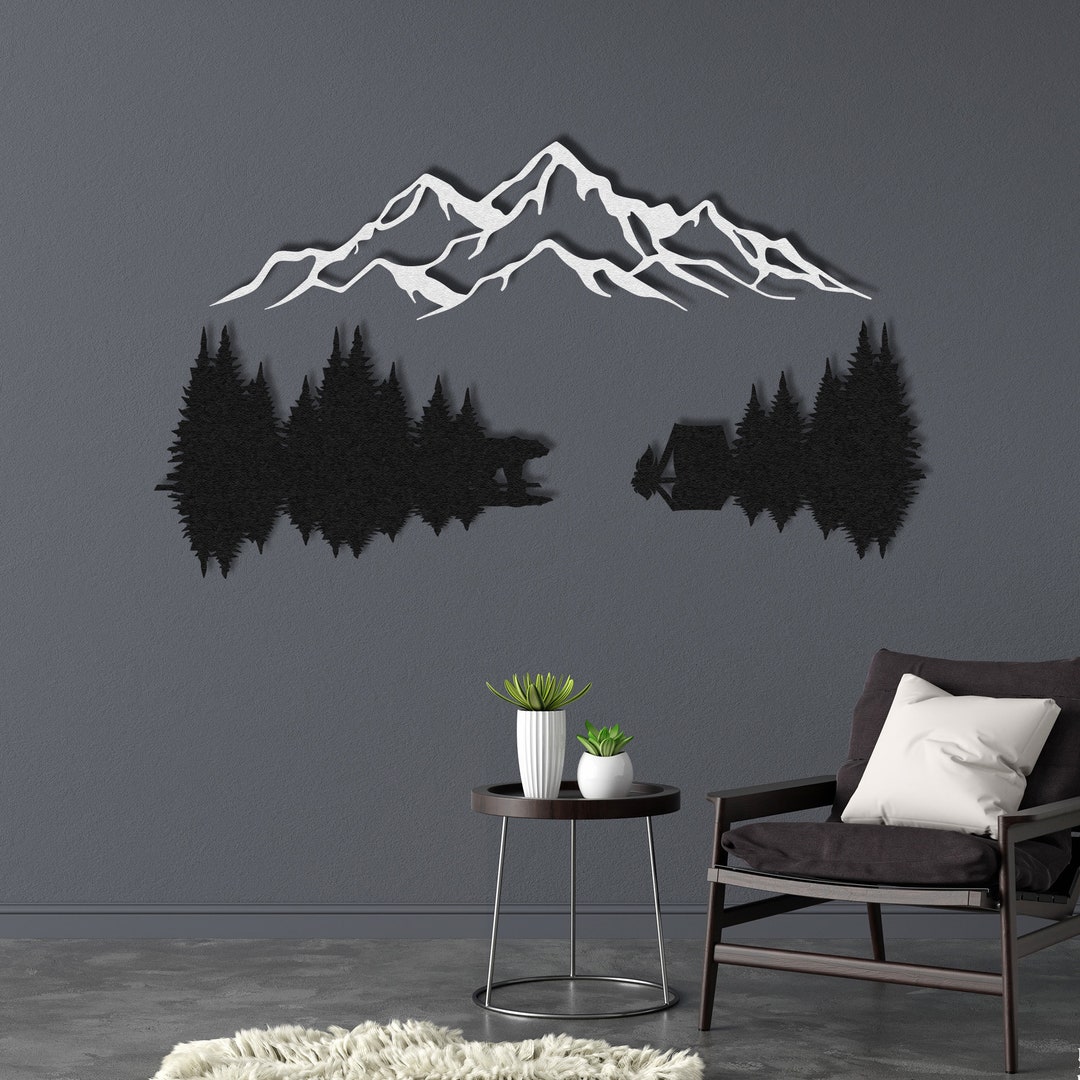 Mountain and Forest Metal Wall Decor Hill and Trees Metal Art Decor ...