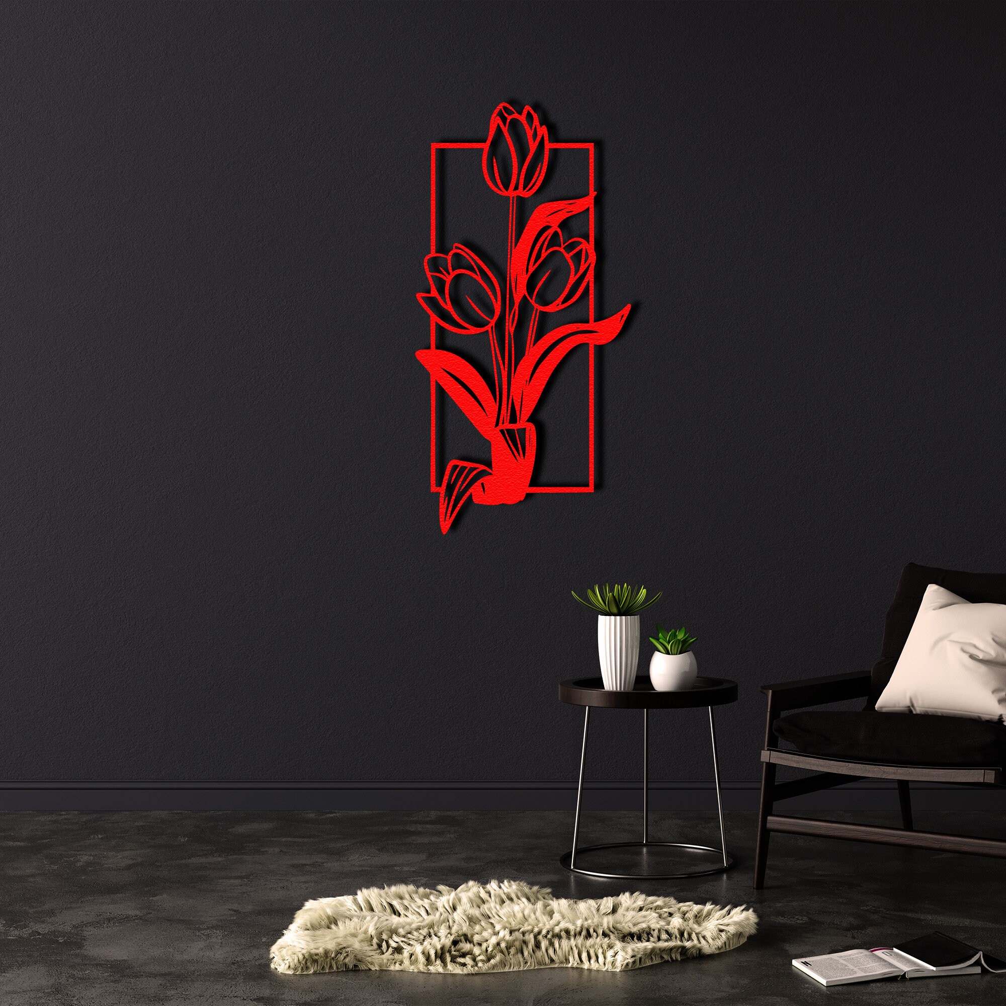 Tulip Decor Flower Wall Decor Floral Decor Leaf Decor Metal Wall Art ...