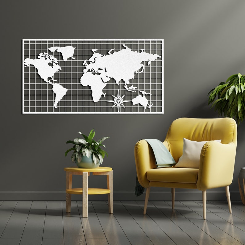 Office Organizer Metal World Map Continents Metal Wall Art Home Office ...