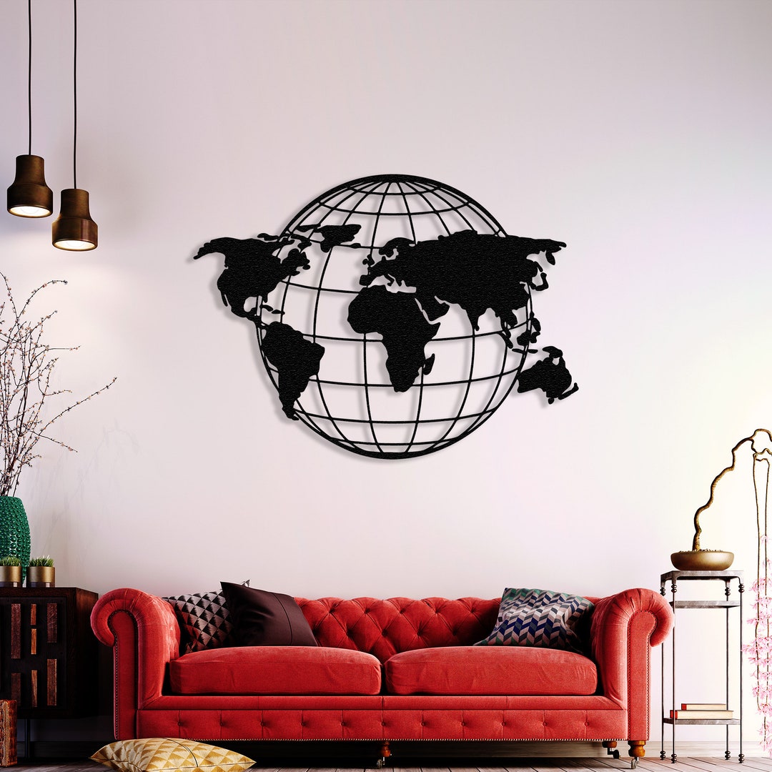 Metal World Map Continents Metal Wall Art Home Office Decoration Metal ...