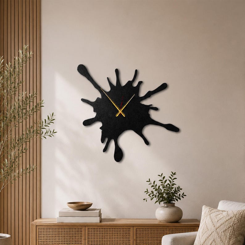 Splash Art Metal Wall Clock: Silent Mechanism Clock Modern Steel Decor, Housewarming Gift image 4