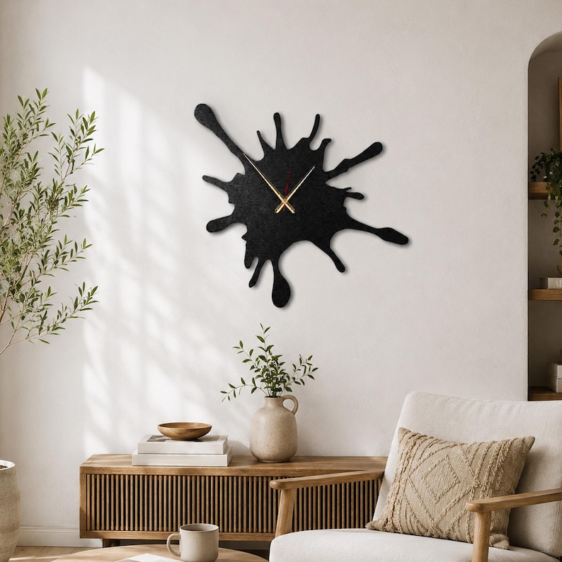 Splash Art Metal Wall Clock: Silent Mechanism Clock Modern Steel Decor, Housewarming Gift image 1
