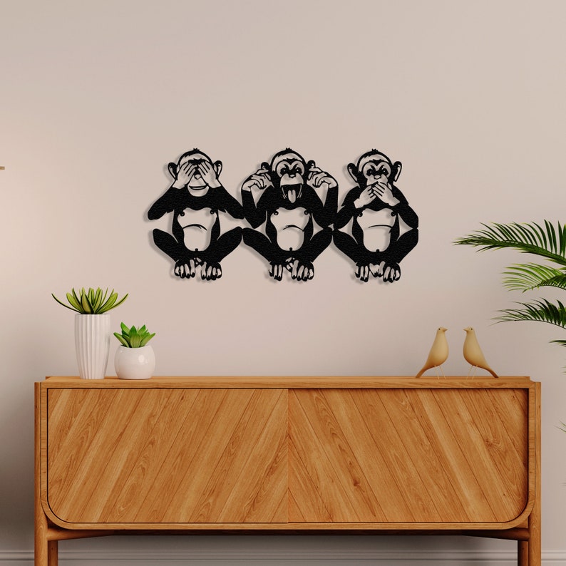 Three Wise Monkeys Metal Wall Art See No Evil Decor Primate Artwork - Etsy