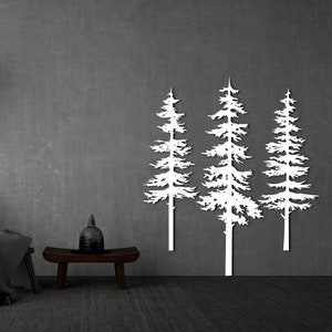 Pine Tree Metal Wall Art Tree of Life Sef of 3 Home Decor Long Narrow ...