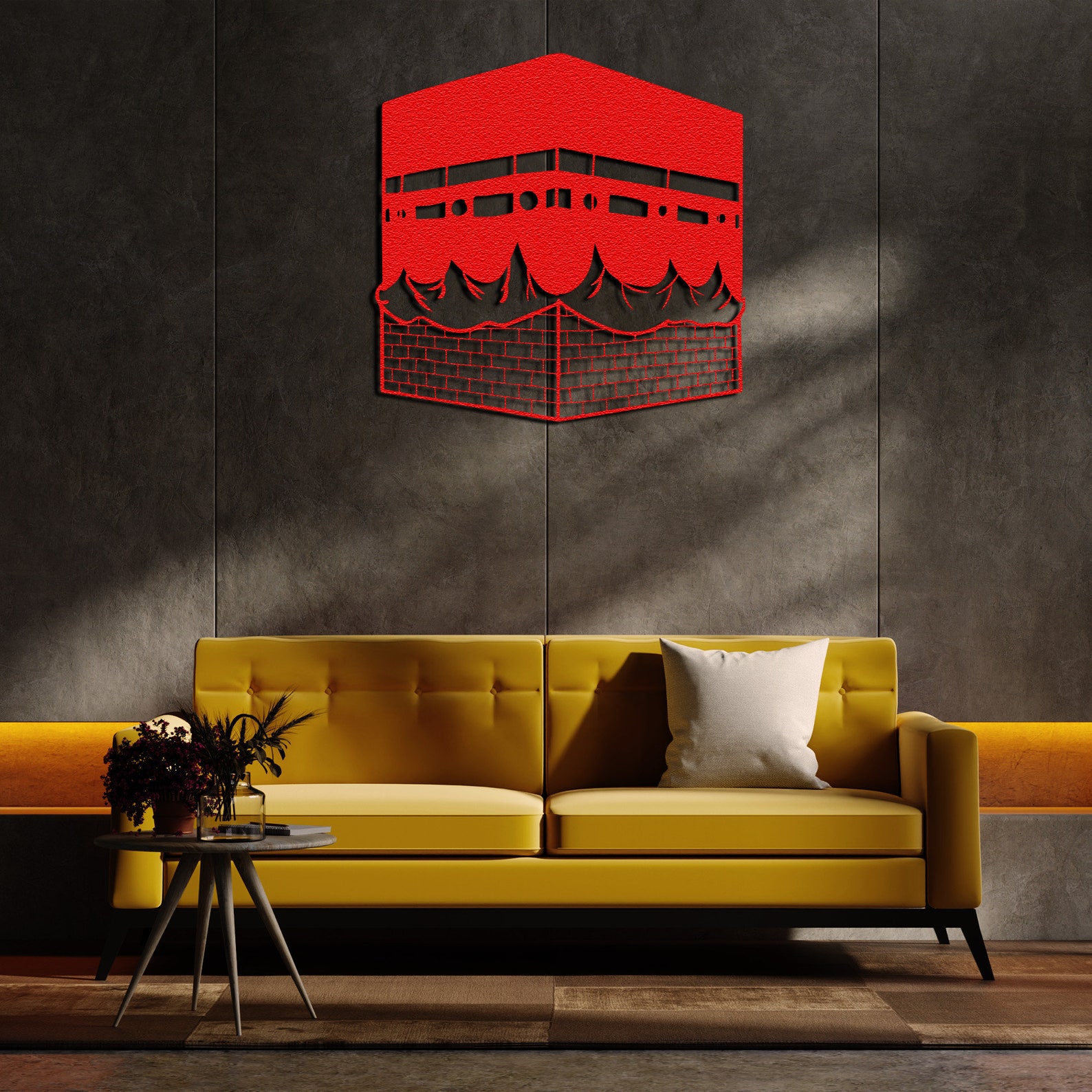 Islamic Decor Large Framed Wall Art | Kaba and Masjid al Haram | 48 x 52cm White/Gold 1452